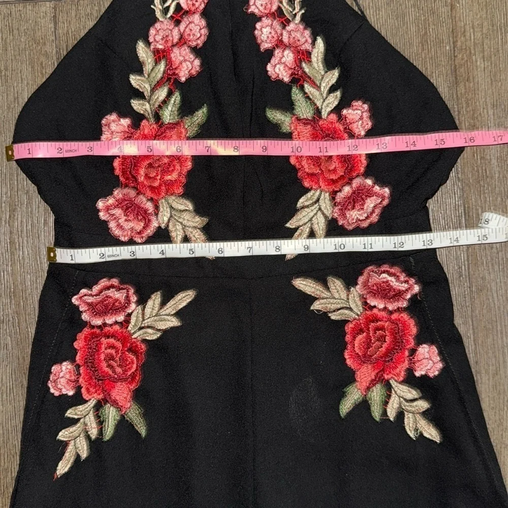 Luxxel Floral Embroidered Black Jumpsuit